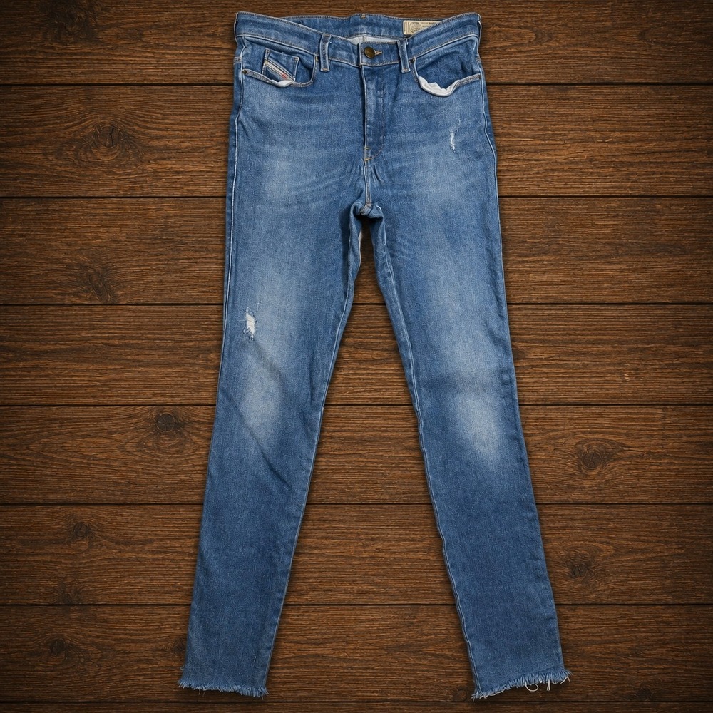 Diesel Skinzee-High Super Slim-Skinny High Waist Blue Jeans W28 L32 Raw Hem